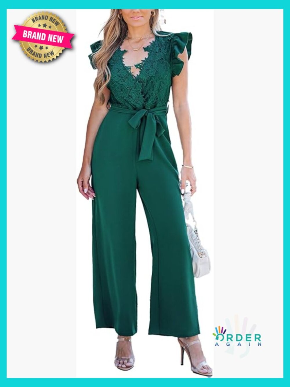 Dressy Lace Maxi Jumpsuit Sleeveless V Neck Belt Pockets Rompers Overall Outfits